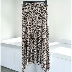 Apt 9 Skirt Leopard Women Polyester A Line Asymmetric Shark Bite Brown Size S